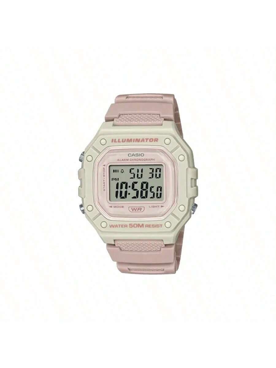 **CASIO Серия DIGITAL Модный тренд Спортивные часы** - Кварцевый механизм - Ремешок из смолы - Японский корейский дизайн - Женские часы - циферблат W-218HC-4A2. розовый