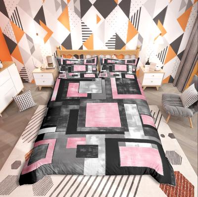 Homewish Geometric Rectangle Stripes Duvet Cover Set,Mid Century for Teens Bedding Set,Abstract Vintage Decor