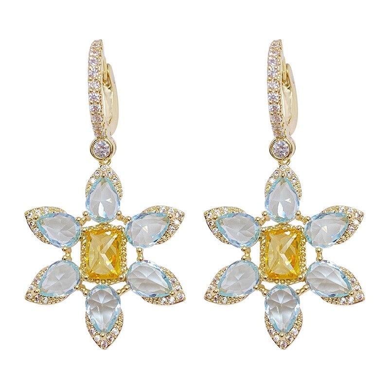 Značkové Náušnice Šperky Ženy Móda Kubický Zirkón Visacie Dlhé List Kvet Náušnice Meď Pozlátená Šperky