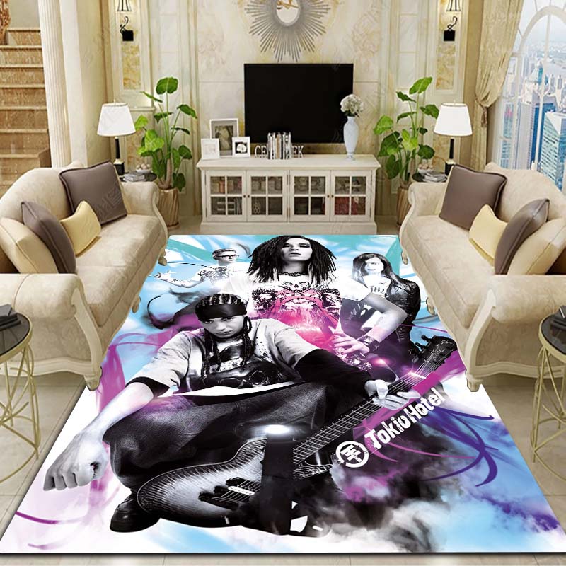 Tokio Hotel Rock Band Area Flannel Rug 3D Print Bill Tom Kaulitz Non Slip Soft Carpet Living Room Bedroom Home Decor Rock Gift