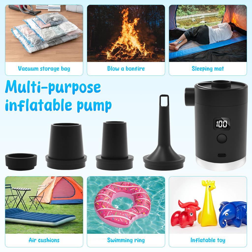 Mini Air Pump Wireless Electric Inflator Pump with Digital Power Display Portable Outdoor Camping Speed nflate Beds Air Mattres