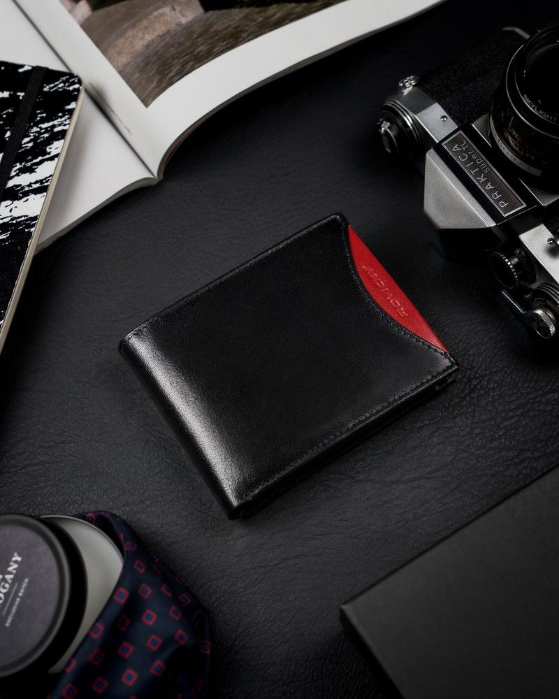 Slim Men's Wallet Made of Natural Grain Leather with a Zipper Compartment - Rovicky