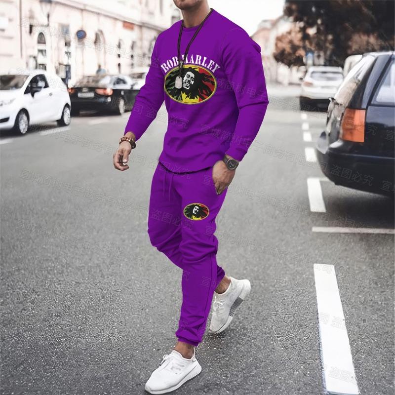 Reggae Sweatshirt Set Long Sleeve T-Shirt Casual Pants Sportswear Hip Hop Punk Street Men Oversized 2 Piece Set