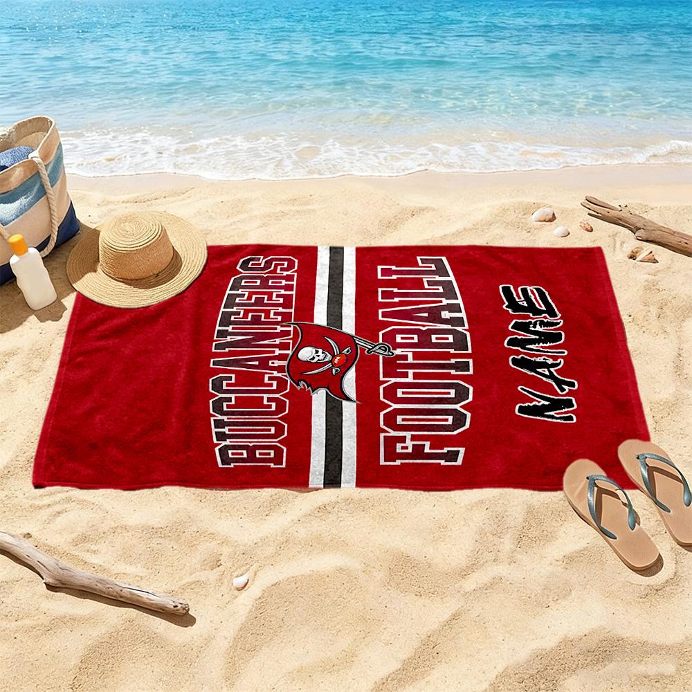 Buccaneers Football Team Spirit Personalized Text Beach Towel Super Soft Microfiber Quickdry Fabric Perfect for Traveling Yoga Camping and Swimming