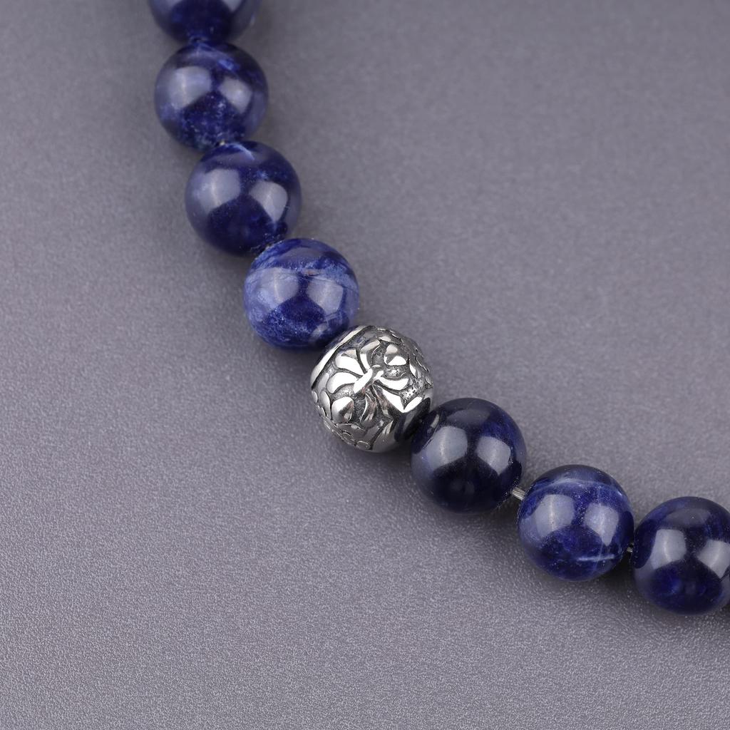 Bransoletka z sodalitu 8mm Fleur de Lis na szczęście, bransoletka z koralikami do modlitwy [Coai]