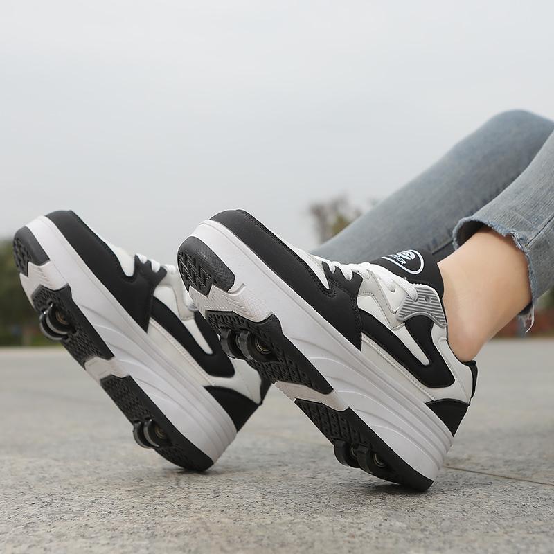 31-42 Chaussures de sport plates détachables à quatre roues pour enfants / femmes Patinage à roulettes d'extérieur Sports Filles Sports Patins à roulettes Chaussures