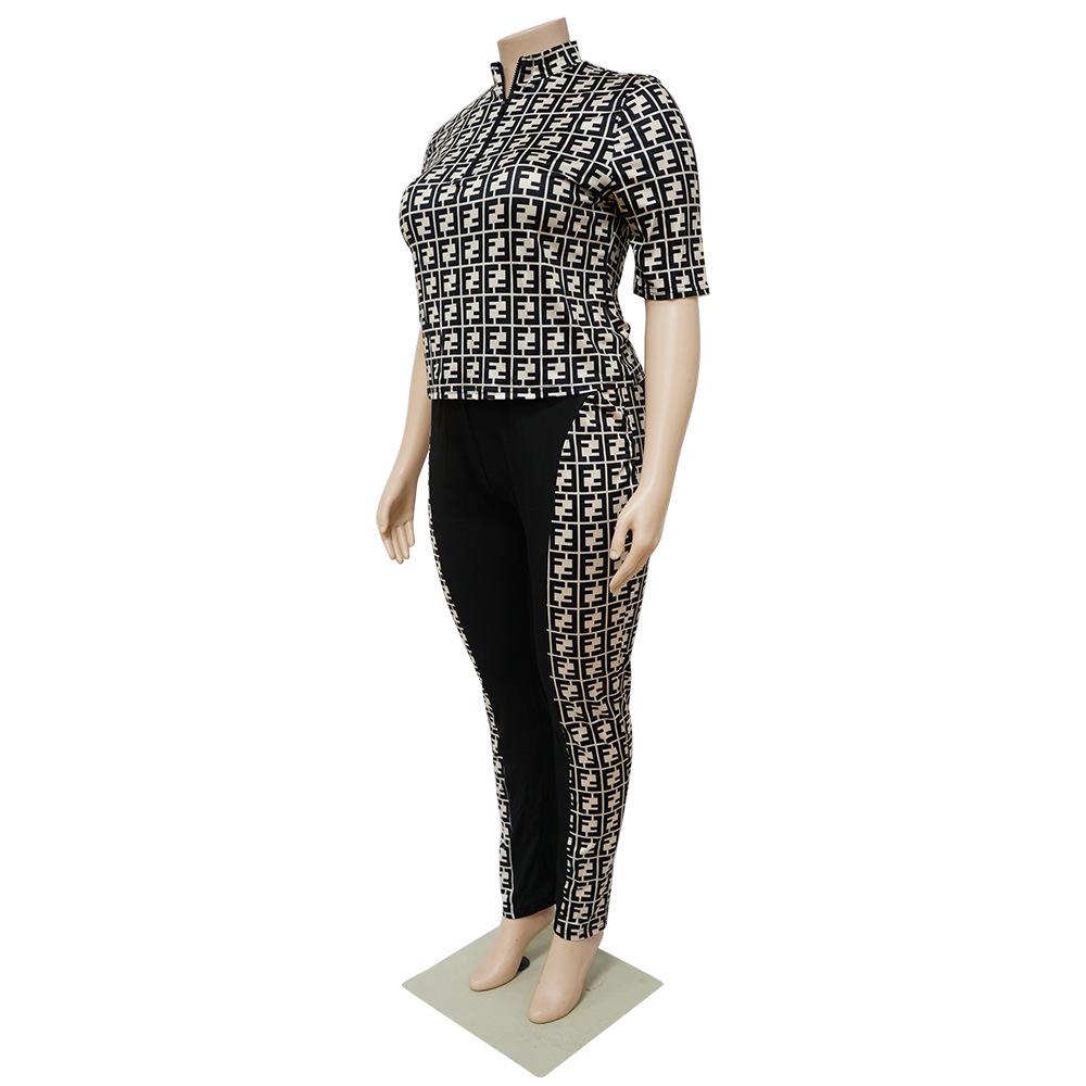 Women's Plus Size Digital Print Two-Piece Set - European & American Casual Style
