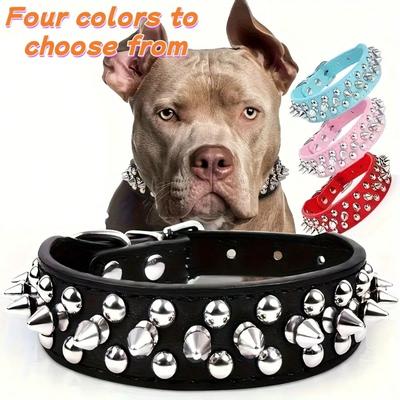 Hundehalsband mit Nieten, Genietetes Kunstleder-Hundehalsband, Verstellbares Hundehalsband, Geeignet für Spaziergänge im Freien