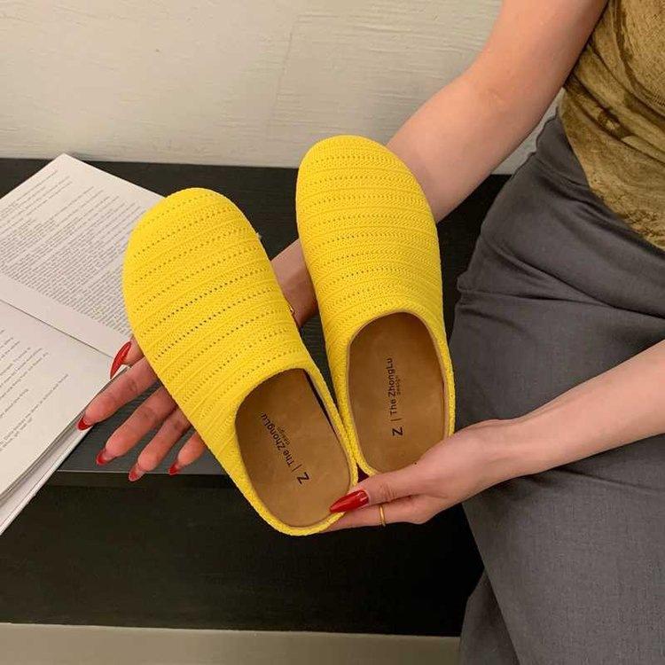 French Niche Hollow Breathable Bag Head Half Slippers Women's Summer New Wear Roman Style Thick-soled Muller Slippers