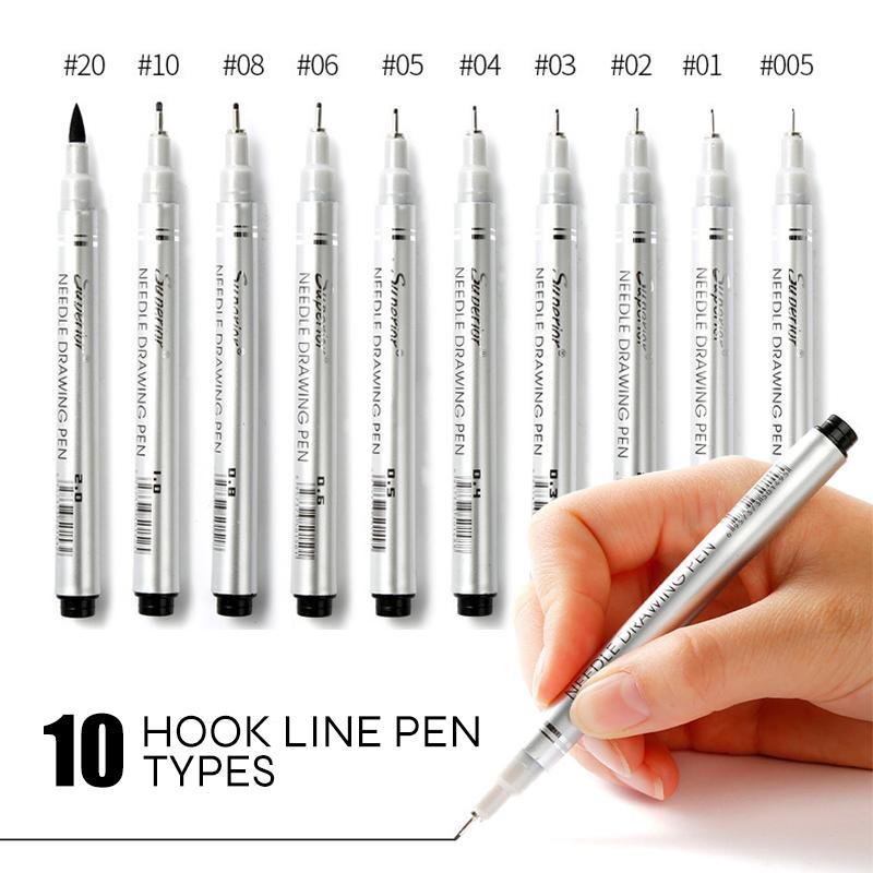 Premium 10pcs Micron Neelde Drawing Fine Line Pen Hand Lettering Pens Waterproof Pigment Sketch Markers Pen for Design Art Supplies