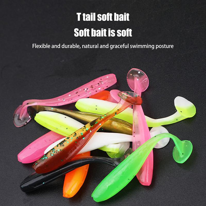 30-Piece Soft Fishing Lure Set With T-Tail - Durable Plastic Baits For Bass, Trout & More - Includes Minnow Swimbaits, Jig Hooks