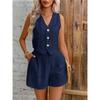 Women 2 Piece Outfit V Neck Sleeveless Button Vest High Waist Pocket Shorts Summer Linen Suit
