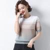 Women's Plus Size Striped Short Sleeved Knitted T-shirt Middle-aged Women's Clothing Ice Silk Knitted T-shirt