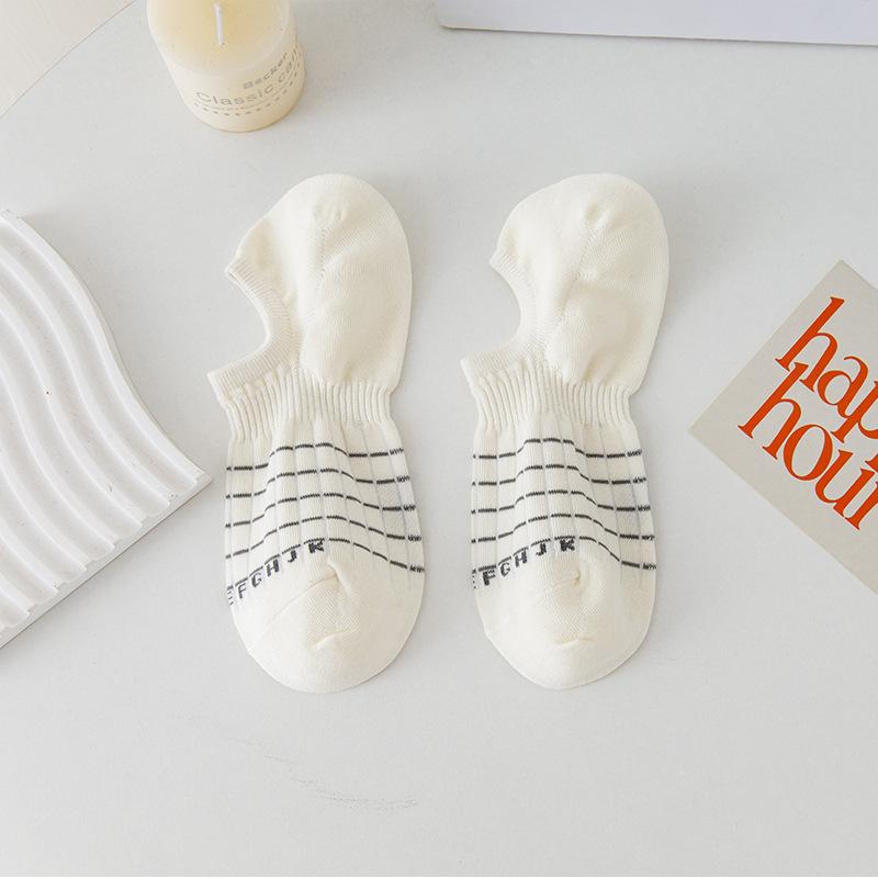 Striped Women's Non-falling Socks Go Well with Summer Thin Cotton Socks, Casual Women's Boat Socks, Low-top Shallow Invisible Socks