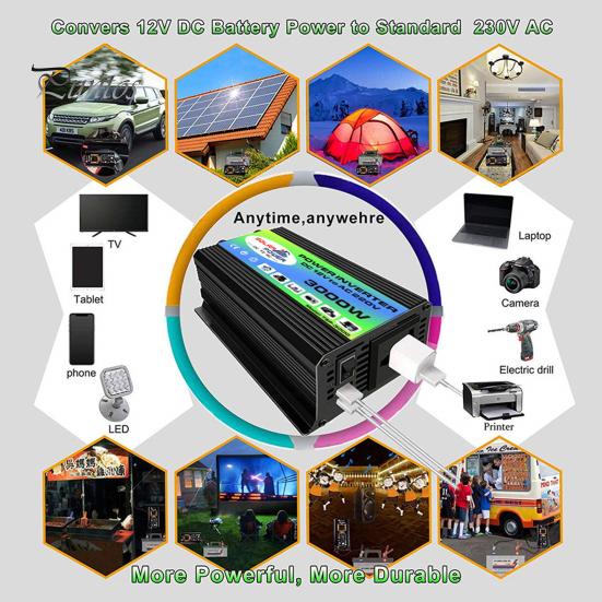 Car Inverter 1 Set Power 3000W Peak Solar Fast Charging Dual USB Ports Auto Equipment Intelligent Transformer Universal DC 12V to AC 220V/110V