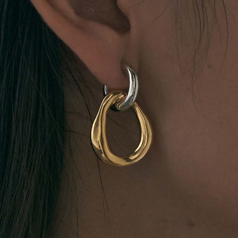 

Vintage Metal Double Color Pendant Earrings For Women Fashion Gold Color Irregular Geometric Drop Earrings Party Zircon Gift