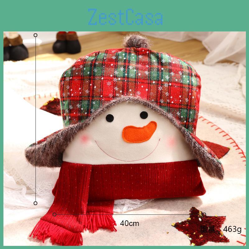 Decor Christmas Scene With Santa Snowman Reindeer Hug Pillow For Gift Festive