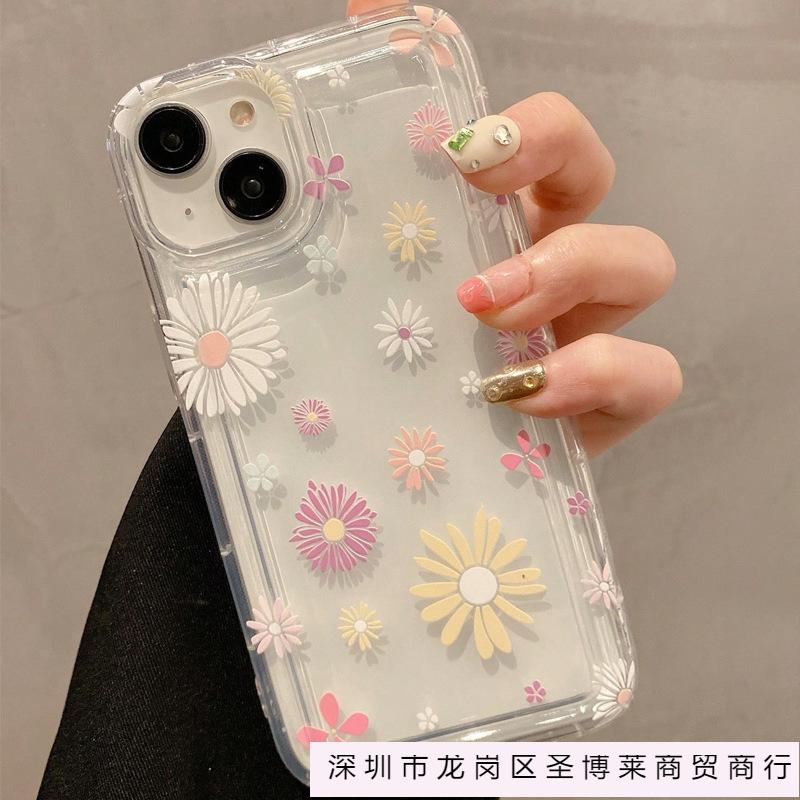 Applicable to Apple 16 daisy iPhone mobile phone case 13/14 fresh and transparent flower 15promax anti-drop 11/12