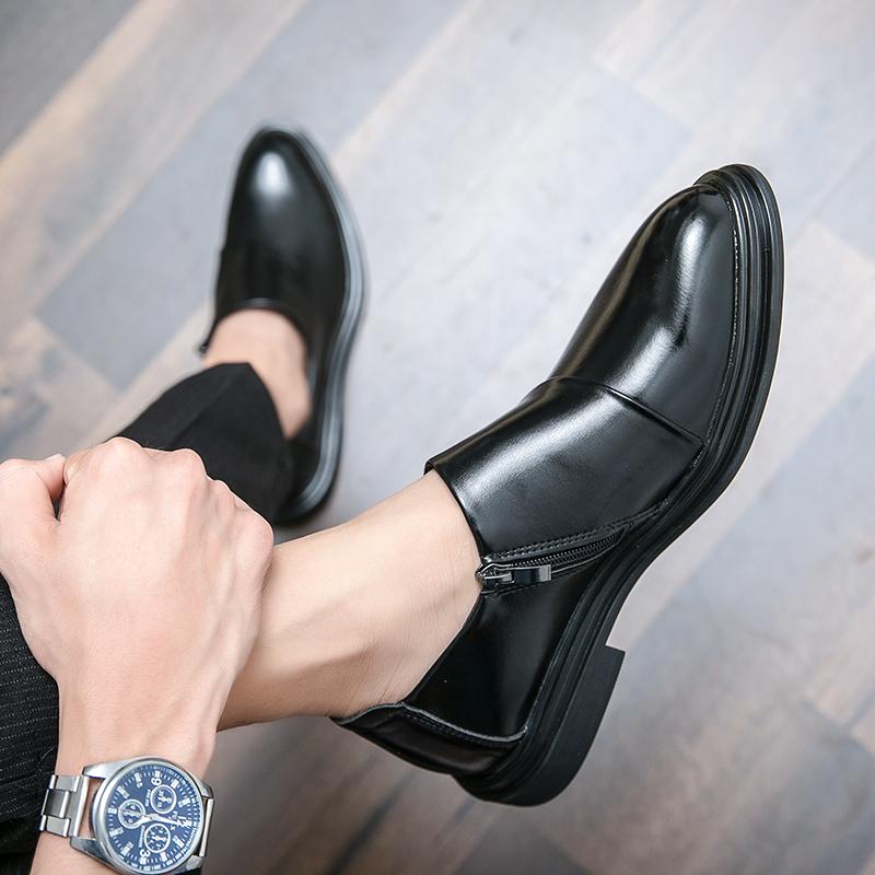 Fashion Fashion Dress Shoes Side Zipper Men Casual Shoes 2024 All-match Pointed Toe Club Shoes Leather Male Comfortable Business Shoe