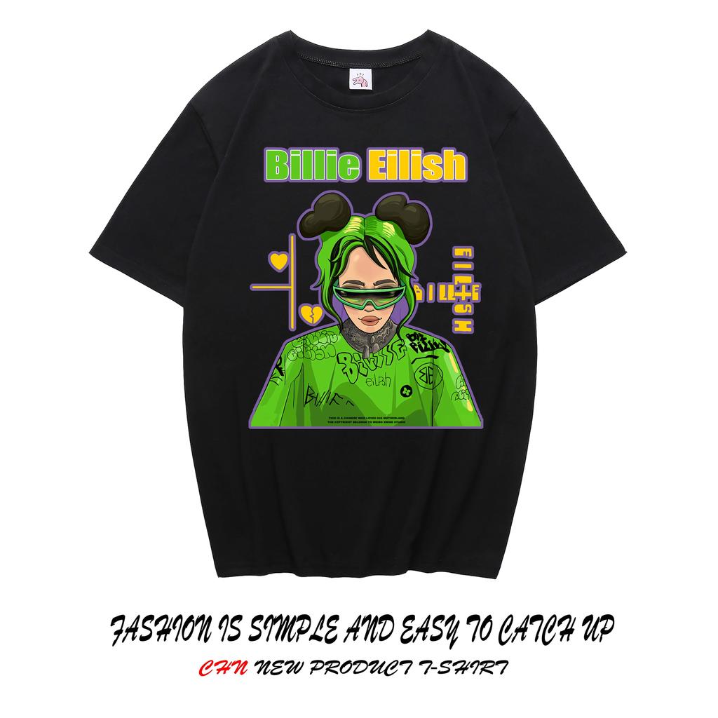 Billie Eilish Çevre Birimleri Grafik Baskılı Kısa Kollu Gömlek Erkek Kadın Bol Günlük Üstler Oversize Pamuklu Sokak Giyimi Y2K Tarzı Tişört