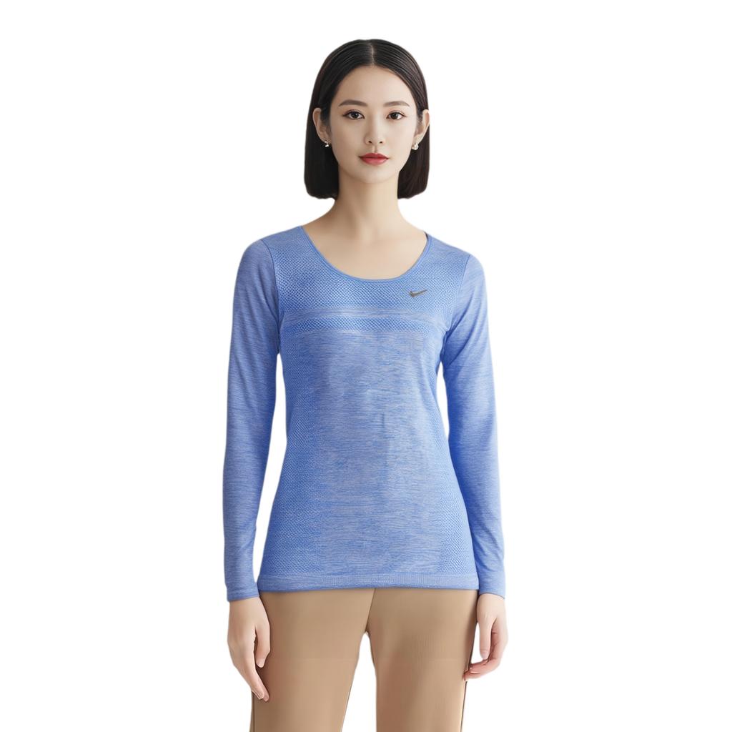 Nike Dri-Fit Solid Color Round Neck Long Sleeve Running Fitness Training T-Shirt Women Tops Blue 644684-429