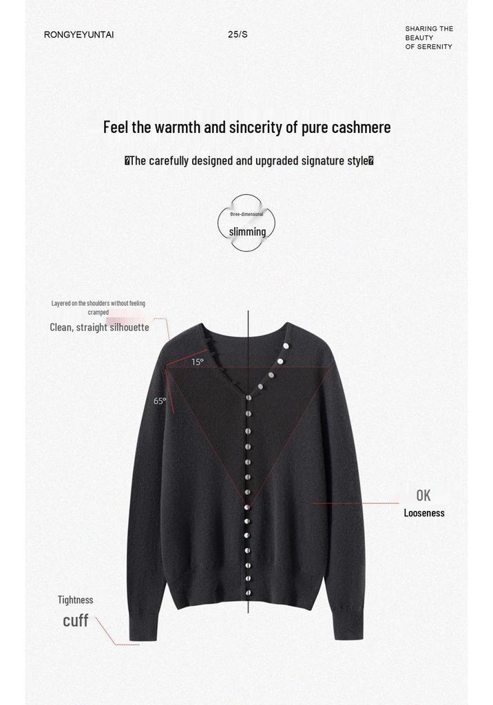 Women's 100% Cashmere Pearl-Embellished V-Neck Cardigan Sweater