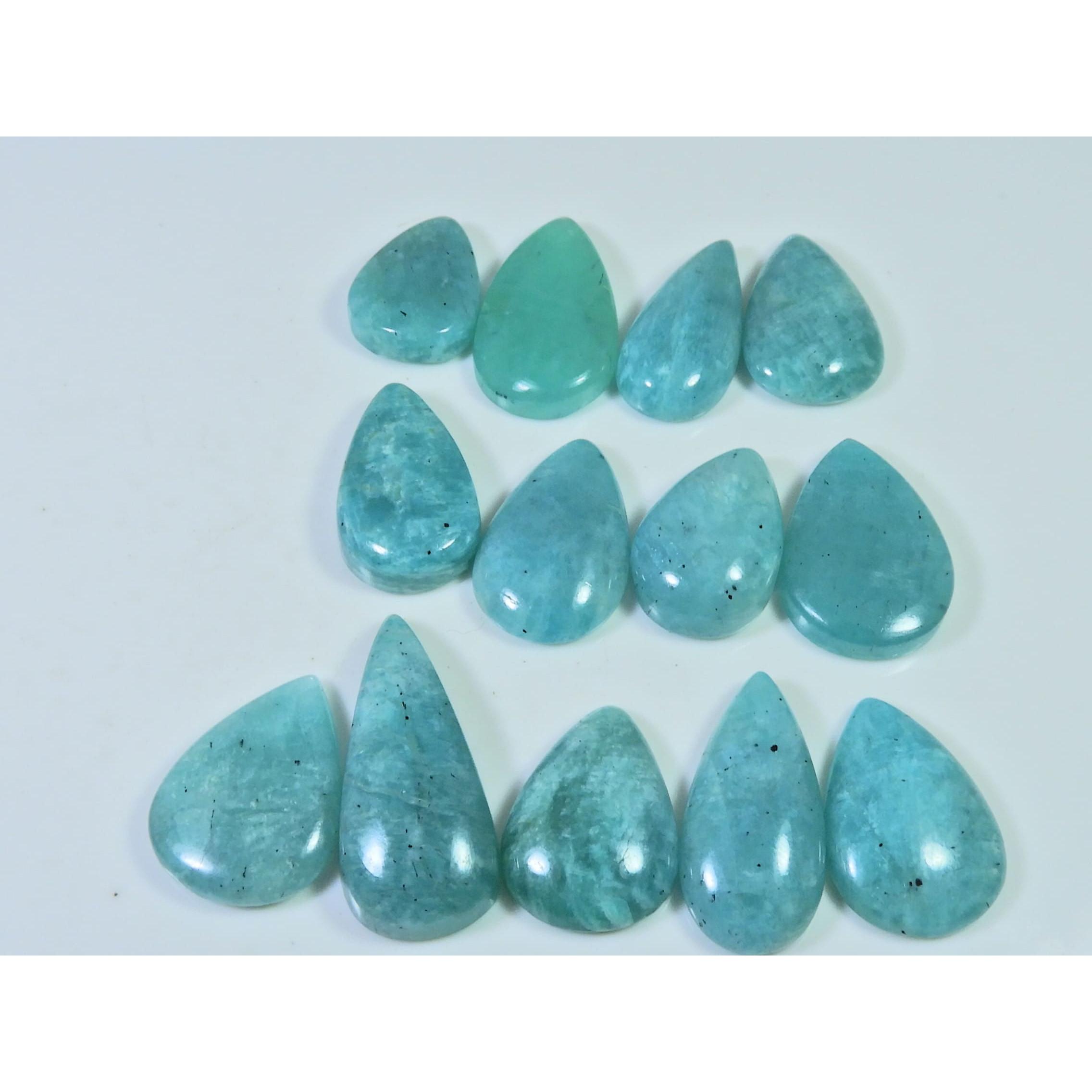 

226Cts. Natural Amazonite Pear Cabochon Loose Gemstone 13Pcs Lot C-659