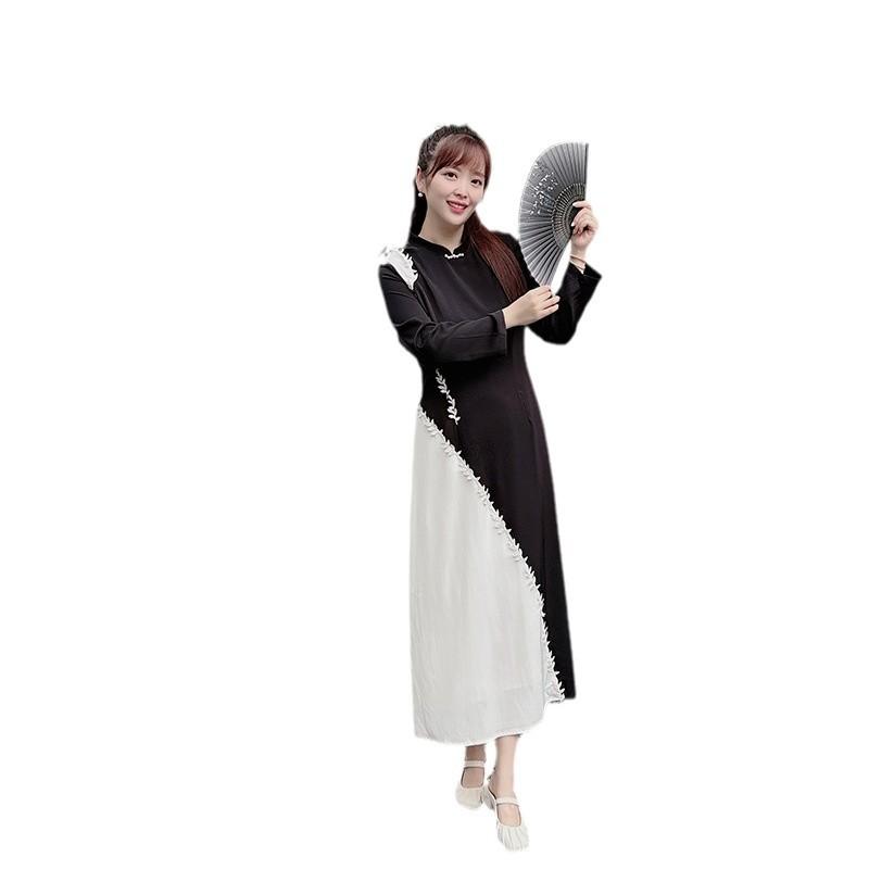 8 fat mm large size dress temperament national style splicing cheongsam long new Chinese style meat-covering and thin skirt