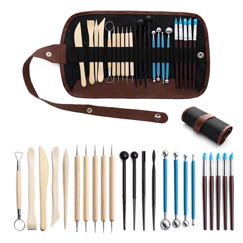 

23-Piece Ceramic Carving Tool Set: Includes Pottery Knives, Silicone Pens, Clay Dotting Tools, and Roll-Up Case