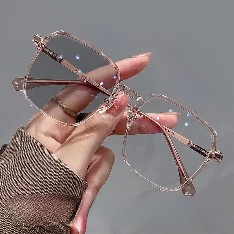 

Фотохромные солнцезащитные очки Анти-синий свет очки Большая оправа Меняющие цвет Декоративные очки Женские Turn gray розовый