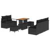 8-Piece Garden Canapés with Black Cushions Poly Rattan Acacia, 2-Seater Garden Sofa with Storage &; Cushions 3364419
