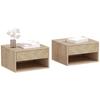 Set Of Two Floating Bedside Tables Natural Wood Finish