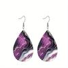 Pink Colorful Swirl Painting PU Leather Earrings For Women Creative Purple Marble Pattern Teardrop Earrings