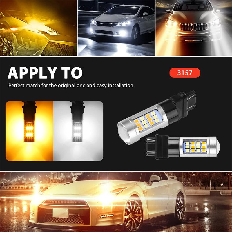 4Pcs Error Free White/Amber 3157 Led Drl Switchback Turn Signal Parking Light Bulb