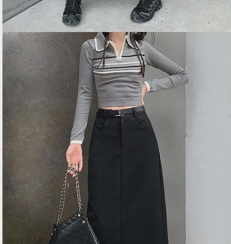 Women's Spring/Summer Black A-Line Split Workwear Skirt