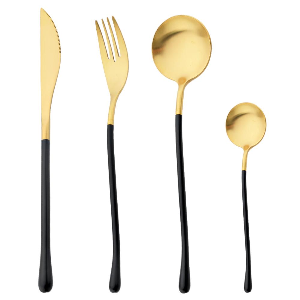 4Pcs White Gold Cutlery 18/10 Stainless Steel Dinnerware Set Spoon Fork Knife Western Home Silverware Tableware Set Supplies