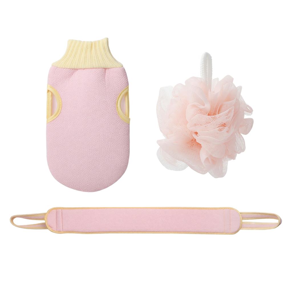 Exfoliating Back Scrubber Strap Bath Sponge Set Double Sided Body Wash Mitt Loofah for Deep Cleansing and Dead Skin Removal