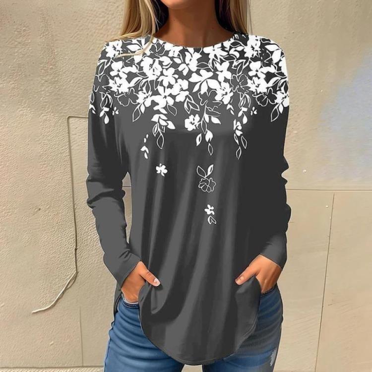 Autumn Women Long Sleeve Oversized T Shirt O Neck Print Tops Ladies Clothing