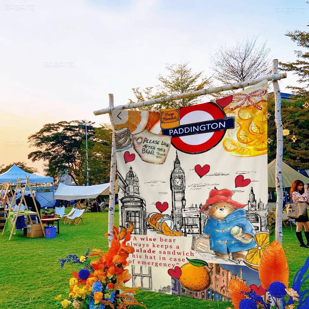 Amine Paddington Brown Creative Pattern Hanging Flag Polyester Printed Banner Hand Pulled Flag 74x94cm(29x37in)