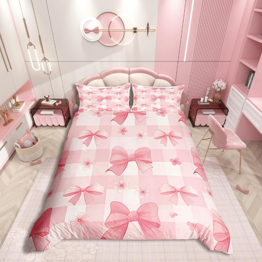 Homewish Süßes Schleifenknoten Bettbezug-Set Schickes Blumenmuster Für Mädchen Bettwäsche-Set Tanz Ballett Thema Dekor