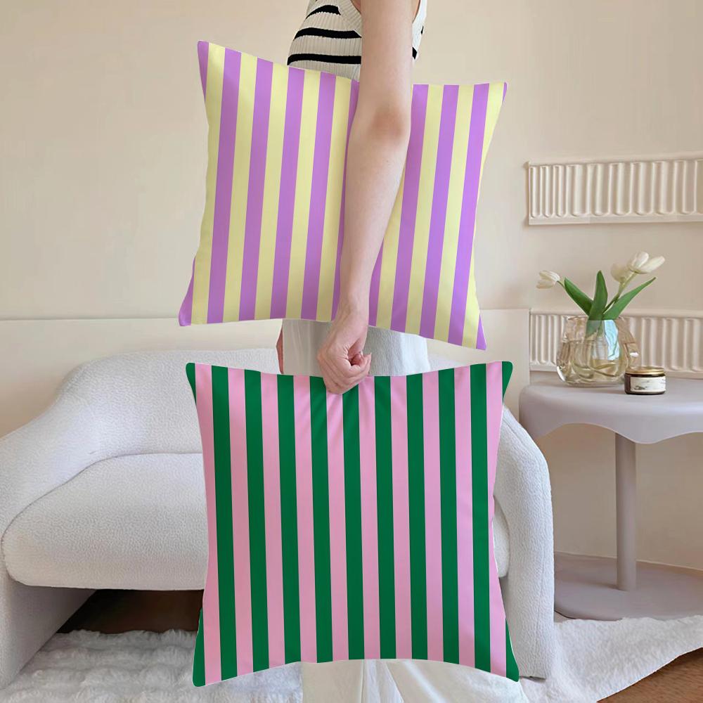 Casual Bright two color vertical stripes Cushion Cover Washable Linen Pillowcase Soft  for Sofa Bed Cozy Home Room Decor