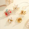 Fashion Stainless Steel Waterproof Colorful Flower Pearl Ring for Women Wedding Party Jewelry