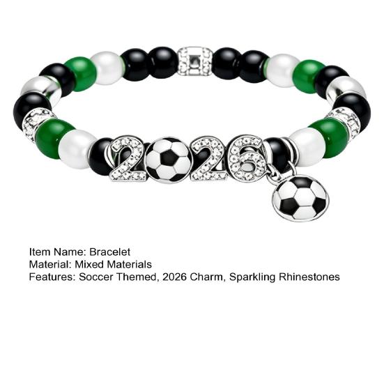 2026 Fotboll Tema Armband Glittrande Strass Inlagda Pärlor Rostbeständigt Fotbollsarmband Smyckestillbehör