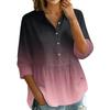 Women's Gradient Print Button Down Blouse - Three Quarter Sleeve, Notched Lapel, Loose Fit Casual Shirt Top