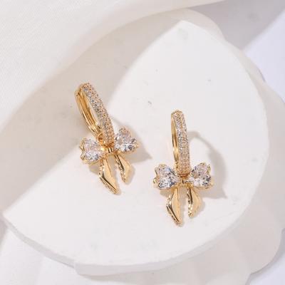 1 Pair Luxury Bow Tie Dangle Earrings for Women Cubic Zirconia Jewelry Daily Wedding Party Accessories