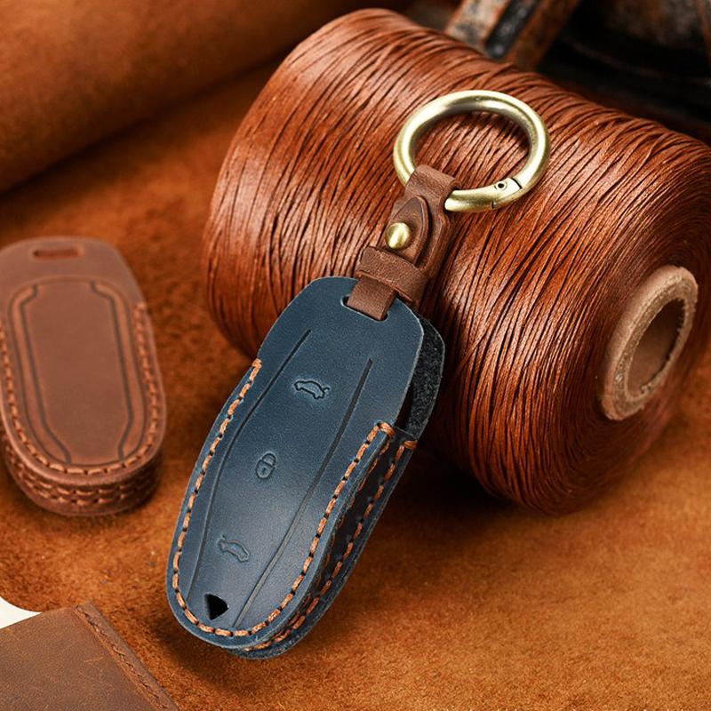 Car Smart Key Case Cover for Tesla Model 3 Model X Model S Model Y Leather Protector Bag