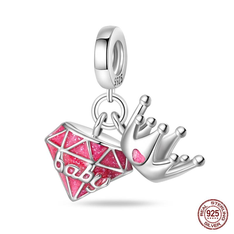 100% Copper Fashion Pink Princess Skirt Bag Lipstick Charms Beads Fit Qikaola Original Bracelets Diy Jewelry Gifts