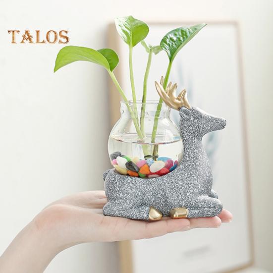 Figurină animală cu vază, masă de ceai, mini vază cu flori, ceramică, pisică cu plantator hidroponic din sticlă, pentru decorul casei, dormitor, living room