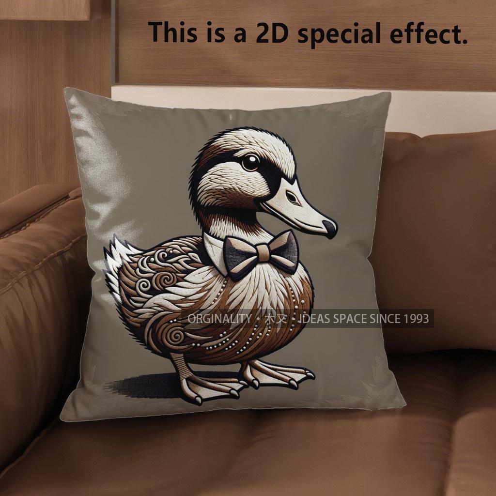 2D Adorable Duck Bow-Tie Pattern Pillow Covers Pattern Cushion Cover Suitable For Sofa Bedroom Car Pillow Cover