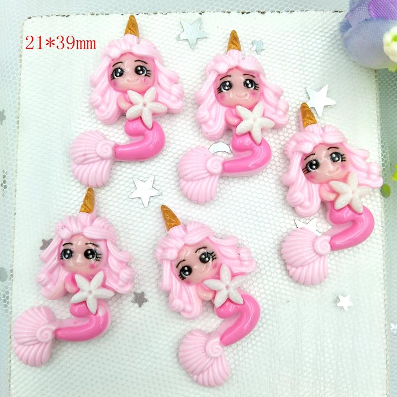 10Pcs/Lot New Kawaii Flatback Resin Unicorn Mermaid Princess Cabochons Accessories Simulated Polymer Clay Cartoon  Girls